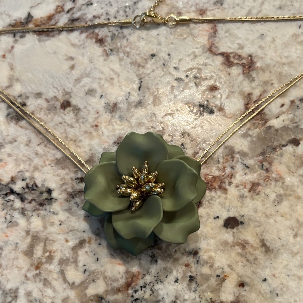Elegant Floral Necklace Set by Zenzii with Green and Gold Accents - Picture 2 of 4